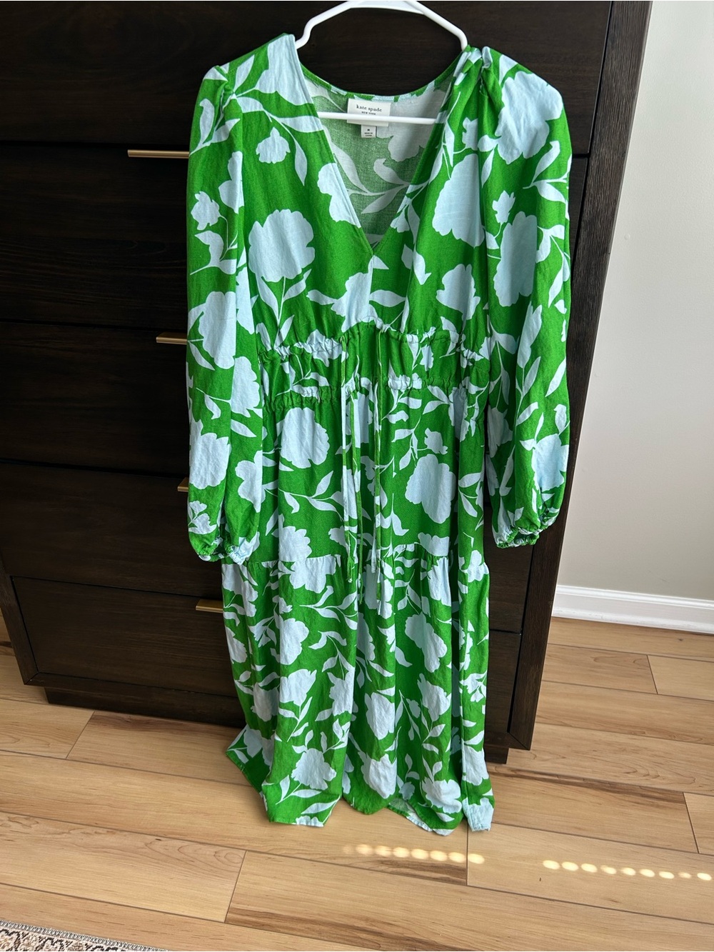 kate spade Green Floral V-Neck Midi Dress with Elastic Waist